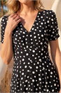 Black Polka Dot Ruched Sleeve Midi Dress, Image 4 of 4