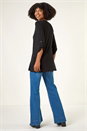 Black V-Neck Button Detail Tunic Top, Image 3 of 5