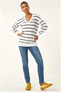 Ivory  Stripe Print Knitted V-Neck Longline Jumper, Image 2 of 5