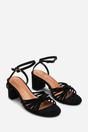Black Blossy Knotted Block Heel Sandal With Ankle Strap, Image 4 of 6