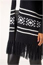 Black Jacquard Fringe Hem Knit Cardigan, Image 5 of 5