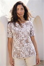 Beige Classic Leaf Print Stretch Top, Image 1 of 4
