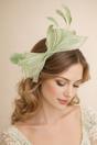Pale Green SVNX Pale Green Bow Shaped Fascinator with Sinamay Curls & Feathers, Image 1 of 1
