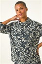 Navy Floral Printed Roll Neck Top, Image 4 of 5