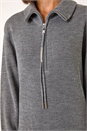 Grey Knitted Zip Detail Dress, Image 5 of 5