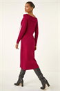 Red Floral Bardot Knit Midi Dress, Image 3 of 5