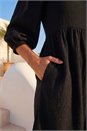 Black Dusk Textured Blouson Puff Sleeve Dress, Image 4 of 4