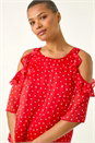 Red Spot Print Frill Cold Shoulder Top, Image 4 of 5