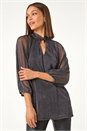 Black Twist Neck Glitter Mesh Top, Image 1 of 5