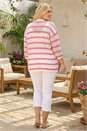 Pink Curve Stripe Crochet Knit Cardigan , Image 3 of 4