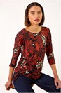Orange Leaf Print Side Tie Stretch Top, Image 2 of 5
