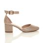 Rose Gold AJVANI Rose Gold Mid Block Heel Ankle Strap 2 Part Heels, Image 2 of 6