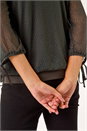 Khaki Burnout Print V-Neck Overlay Mesh Top, Image 5 of 5