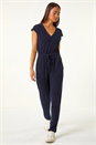 Navy  Petite Tie Waist Rib Jersey Jumpsuit, Image 2 of 5