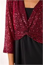 Red Sequin Bodice V-Neck Stretch Top, Image 5 of 5