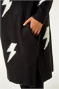 Black Curve Printed Longline Cardigan, Image 5 of 5