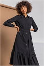 Black Tiered Midi Shirt Dress, Image 5 of 5