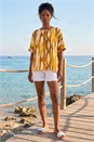 Orange Abstract Print Buttoned Tunic Top, Image 2 of 4