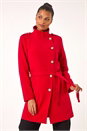 Red Funnel Neck Buttoned Coat, Image 1 of 6