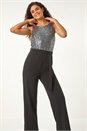 Silver Contrast Sequin Bodice Jumpsuit, Image 4 of 5