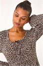 Beige Animal Print Bow Mini Dress, Image 4 of 5