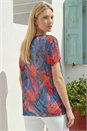 ORANGE Leaf Print Mesh Overlay Top, Image 3 of 4