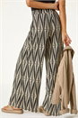 Black Mono Print Wide Leg Stretch Trouser, Image 3 of 7