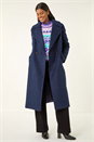 Navy Textured Buttoned Boucle Coat, Image 1 of 5