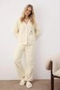 Ecru Floral Embroidered V Neck Button Through Ribbed Knit Pyjama Set, Image 1 of 3