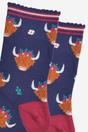 Blue Winter Highland Cow Bamboo Socks, Image 4 of 5