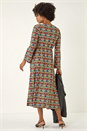 ORANGE Geo Print Stretch Midi Dress, Image 4 of 7