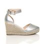 Silver AJVANI Silver Mid Wedge Heel Ankle Strap Espadrille Sandals, Image 2 of 6