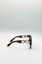 Brown SVNX Brown Oversized Sunglasses with Gold Chain Detail, Image 2 of 6