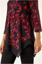 Red Floral Print Chiffon Hem Stretch Top, Image 5 of 5