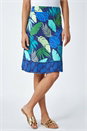 Green Elastic Waist  Palm Leaf Border A Line Skirt, Image 4 of 5