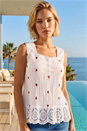 Ivory Strawberry Embroidered Crinkle Vest Top, Image 1 of 4