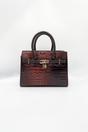 Dark Brown Croc-Print Handbag, Image 3 of 5