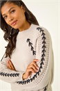 Beige Blanket Stitch Knit Jumper, Image 1 of 5