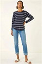 Navy Stripe Curved Hem Knit Jumper, Image 1 of 6