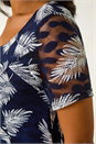 Navy Leaf Print Lace Stretch Dress, Image 1 of 5