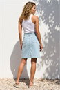 Light Blue  Cotton Denim Stretch A line Skirt, Image 3 of 4