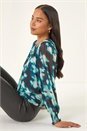 Teal Petite Mesh Blouson Top, Image 3 of 6