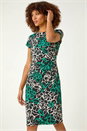 Green Floral Side Ruched Stretch Dress, Image 1 of 5