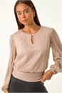 Light Pink Petite Crinkle Keyhole Shimmer Top, Image 1 of 5