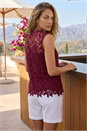 Wine Textured Lace Stretch Top, Image 3 of 4