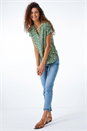 KHAKI Abstract Print Button Detail V-Neck Top, Image 2 of 5