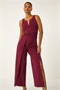 Wine Ruched Front Full Length Jumpsuit, Image 4 of 5