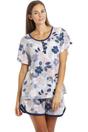 Navy Floral Leaf Print Jersey Short Pyjama Set, Image 2 of 5