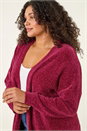Red Curve Textured Chenille Knit Cardigan, Image 5 of 7