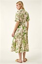 Green Floral Tie Waist Shirt Dress, Image 3 of 5